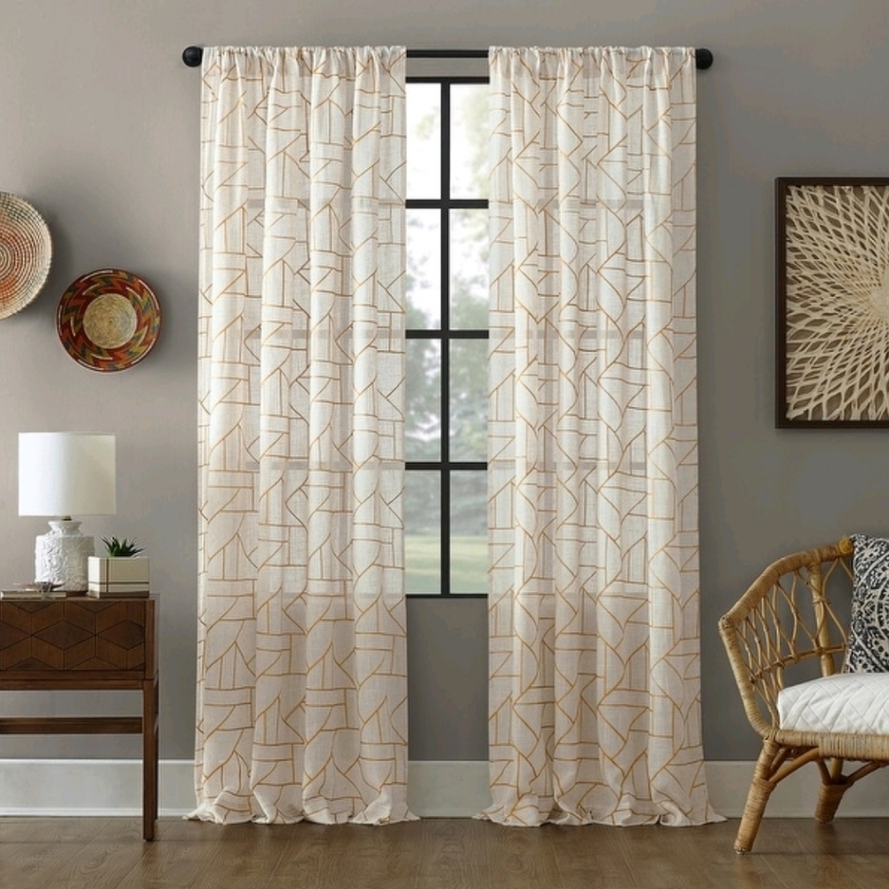 8x Curtain Panels - Archaeo Jigsaw Embroidery Linen Blend Curtain, Single Panel